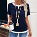 Women's Faux Two Piece Crew Neck Button Pullover Brushed Short Sleeve T Shirt Spring Summer New Arrival European American Style_ecoleips.com