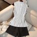 Salt Style Women's Striped Collar Sleeveless Suit Vest And Trousers Set For Casual Commuting_ecoleips.com