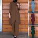 Muslim Women's Clohing Spring And Auumn New Solid Color Round Neck Pullover Midi Skir Long Pans Fashion Two-Piece_ecoleips.com
