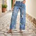 Women's Printed Denim Straight Leg Wide Leg Pants Cotton Bohemian Casual Spring Autumn Fashion Outerwear_ecoleips.com