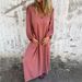 Women's Clothing Leisure Loose V Neck Solid Color Women's Lantern Sleeve Multi Color Dress_ecoleips.com