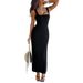 Women's Clothing Elegant Low Cut Solid Color Slim Fitting Square Neckline Dress For Women Spring Summer_ecoleips.com