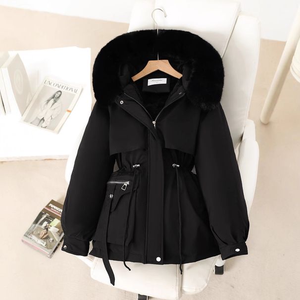 Thickened Fleece Winter Warm Parkas Women's Coat Detachable Waist Slim Fit Fur Hooded Integrated Outerwear For Cold Weather_ecoleips.com