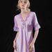 Silk Pajamas Women's Lace Sexy Nightgown Thin Ice Silk Short-sleeved Loungewear_ecoleips.com