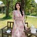 European And American Summer Thin Sweet Ruffled Short Sleeve Floral For Women Chiffon Loose Plus Size Gentle Style Dress_ecoleips.com