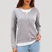 Women's Faux Two-Piece Knit Sweater, Slimming Casual Long Sleeve Pullover, Soft Acrylic-Polyester Blend (Light Gray, S/M/L/Xl)_ecoleips.com