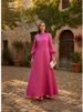 Freeacy Women's Fuchsia Stand Collar Maxi Dress Long Puff Sleeves A-line Pleated Evening Dress Autumn Elegant Party Gown_ecoleips.com