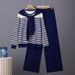 Women's Elegant Knitted Two-Piece Set Striped Sweater Wide Leg Pants Autumn Winter Professional_ecoleips.com