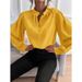 Spring Elegant Solid Color Lapels Long Sleeves Single Row Buttons Loose Blouse Shirt Women_ecoleips.com