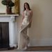 Sexy Off-Shoulder Backless Satin Long Dress European American Style Cross-Border Slim Fit Summer Evening Ribbon Women's Clothing_ecoleips.com