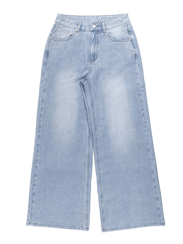 Women's Clothing Washed Blue Zipper Button Closure Jeans_ecoleips.com