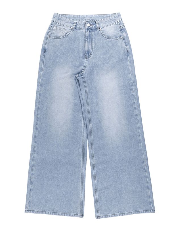 Women's Clothing Washed Blue Zipper Button Closure Jeans_ecoleips.com