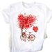 European And American Cross-border Foreign Trade Women's Floral Letter Print Round-neck Short-sleeve T-shirt Top_ecoleips.com
