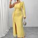 Women's Clothing Plus Size Clothes "Elegant One-Shoulder Yellow Evening Gown – Ruffled High-Slit Long Dress For Women, Sexy & Glamorous"_ecoleips.com