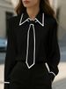 Women's Long Sleeve Shirt Solid Color Commuter Tie Style Autumn Fashion Clothing_ecoleips.com