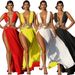 Women's Clothing Pure Color Sexy Fashion Wedding Evening Dress Deep V Neck Slit Floor Length Dress_ecoleips.com