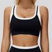 Nude Feel Faux Two Piece Sports Bra Ribbed Color Block Yoga Fitness Running Bra Style_ecoleips.com