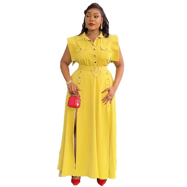 Women's Clothing Solid Color Lapel Sleeveless Workwear Slit Long Skirt Two Piece Suit_ecoleips.com