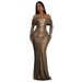 Women's Clothing One-Shoulder Metallic Mermaid Dress – Stretch Knit Bodycon Gown With High Slit (Champagne/Burgundy/Gold, S-XXL, Euro-US Glam Style)_ecoleips.com