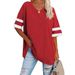 2025 Spring/Summer New Loose Half Sleeved V-neck Contrast Large T-shirt Women's Top_ecoleips.com