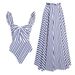 Women's Clothing Blue & White Striped Ruffled One Piece Swimsuit Sexy Vacation Suit Fits True To Size_ecoleips.com