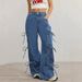 Women's Bow-tie Denim Jeans, New Autumn Style, American Retro Versatile Loose Wide-leg Floor-length Pants Ins_ecoleips.com