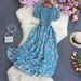 2026 New Fashion Summer Flower Print Long Dress Women Vintage Slash Neck Ruched Chest A Line Sundress Party Vestidos_ecoleips.com