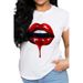 Cross-border Supply Women's T-shirt With Colorful Lips, Short-sleeved, Loose Fit, Plus Size_ecoleips.com