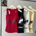 2025 Summer New American Style Letter Print Sleeveless For Women, Slim Fit Racerback Tank Top With Chest Pads_ecoleips.com