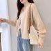 French V-Neck Candy Color Long Sleeve Cardigan Women's Loose Knit Sweater Coat Casual Elegant Outerwear_ecoleips.com