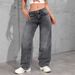 Cross-border European And American Independent Brand Women's Bow-embroidered Jeans, Y2K High Street Wide-leg Straight_ecoleips.com