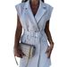 Women's New Suit Collar Sleeveless Slim Commuter Office Dress Long Dress Women_ecoleips.com