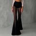 Sheer Mesh Bell Bottom Pants - Stretchy High-Waisted Flared Trousers With Cutout Detail For Women, Sexy Fashion Fit_ecoleips.com