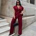 Women's Button Down Top And Wide Leg Pants Set_ecoleips.com