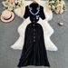 YuooMuoo Women Dress 2024 New Arrival Women Knitted Maxi Dress Elegant Notched Embroidery Long Shirt Dress Lady Sweater Vestidos_ecoleips.com