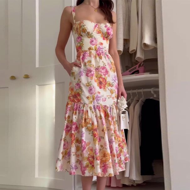 New French-style Elegant Floral Print Camisole Dress For Cross-border On In Europe And America, Women's Foreign_ecoleips.com