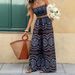 Bohemian Two Piece Set Floral Print Strapless Wide Leg Pants Casual Fashionable European And American Style Resort Wear for Women_ecoleips.com