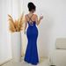 Blue Halter Neck Bodycon Dress Shimmering Sequins Slimming Waist Long Evening Gown Elegant And Flattering Women's Party Wear_ecoleips.com