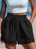 2025s 2025 Spring Summer New Women's Fashion Lace Trim Beach Casual Loose Drawstring Shorts_ecoleips.com