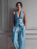 Women's Sexy V Neck Button Up Vest Two Piece Set Casual Fashion_ecoleips.com