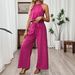 Women's Solid Color Sleeveless Halter Neck Two Piece Set Wide Leg Pants Vest Casual Spring Summer European American Style Outfit_ecoleips.com