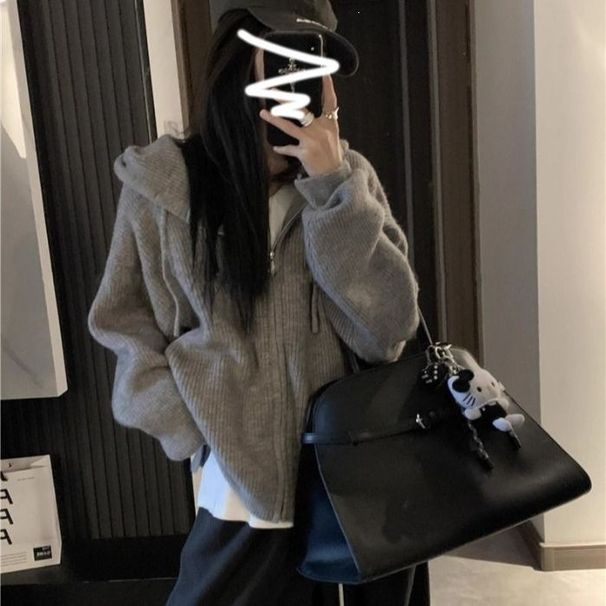 Korean-style Hooded Zip-up Sweater For Women, Autumn/winter 2025 New Model, With A Casual And Sophisticated Feel,_ecoleips.com