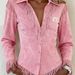 Women's Clothing Western-Inspired Suede Fringe Shirt – Slim-Fit Long-Sleeve Blouse With Burnout Detailing_ecoleips.com