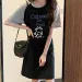 Summer Korean-style Cute Cartoon Letter Cat Loose Round-neck Short-sleeved Women's Dress_ecoleips.com