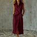 Women's Minimalist Sleeveless Dress Lapel Asymmetrical Button Down Breathable Loose Fit_ecoleips.com