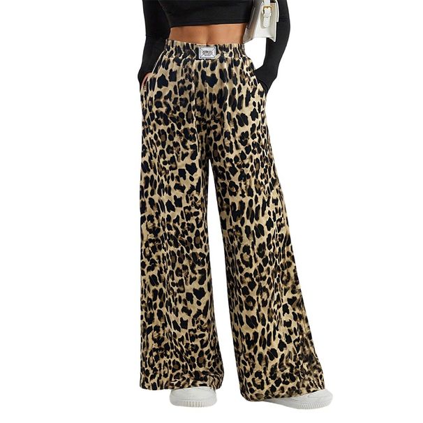 Voya Women's European And American Retro Chic Leopard Print Wide-leg For Women, Spring/summer High Loose-fitting Long With A Windbreaker Pants
_ecoleips.com