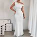 Women's Fishtail Skirt Diagonal Shoulder Collar Waist Pleated Sleeveless Sexy Dress_ecoleips.com