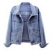 Women’s Korean Style Light Wash Denim Jacket – Loose Fit Embroidered Short Coat (Bluish/Black, S-5XL)_ecoleips.com