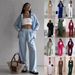 Women's Clothing Solid Color Cardigan Pocket Casual Wide Leg Trousers Suit_ecoleips.com