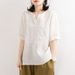 Summer Retro-Style Embroidered Cotton T-Shirt Made Of Pure Cotton; Features A Loose Fit That Flatters The Figure, A V-Ne_ecoleips.com